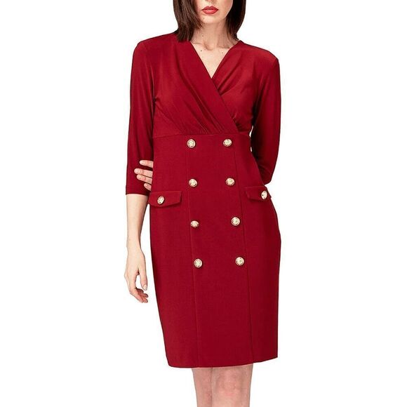 Elegant Wear to Work Office Business 3/4 Sleeve Buttons Red Blazer Dress XXL NWT - Picture 11 of 14